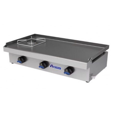 Plancha sobremesa a gas P-850/1-ECO Mundigas de tres fuegos con fuego abierto