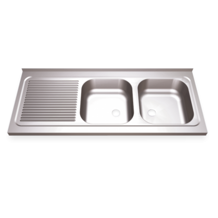 RO-Fregadero 1200x500 2 cubetas y 1 escurridor izqda. dimensiones cubetas 340x370x150 mm.