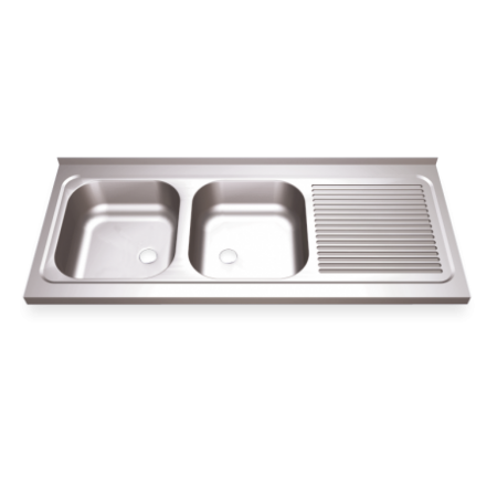 RO-Fregadero 1200x500 2 cubetas y 1 escurridor dcha. dimensiones cubeta 340x370x150 mm.