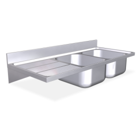 RO-Fregadero colg. c/cartelas 2C,EI 1400x600x275 mm. Dimensiones cubeta 500x400x250 mm.