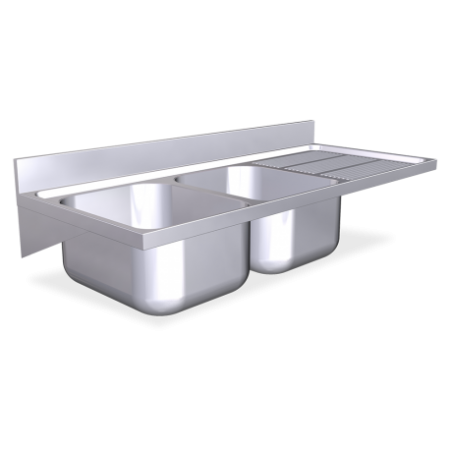 RO-Fregadero colg. c/cartelas 2C,ED 1400x600x275 mm. Dimensiones cubeta 500x400x250 mm.