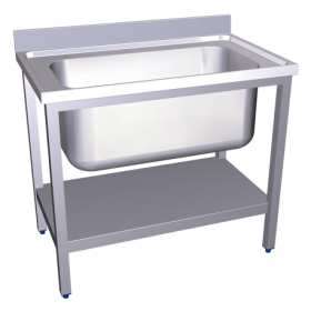 RO-Fregadero c/soporte c/entre.1C 1000x600x850 mm. Dimensiones cubeta 860x495x380 mm.