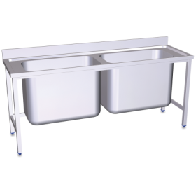 RO-Fregadero gran capacidad 2 cubetas 2000x700x850 mm. Dimensiones cubeta 932x568x600 mm.