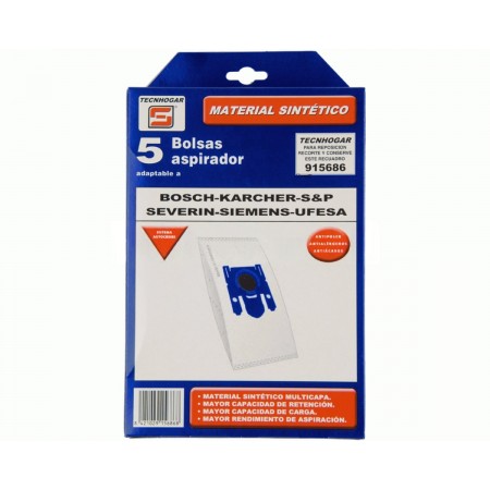 RO-Bolsa Aspirador Tecnhogar Blanca - 915686 - Bosch Karcher Ufesa Severin - 5 Unidades