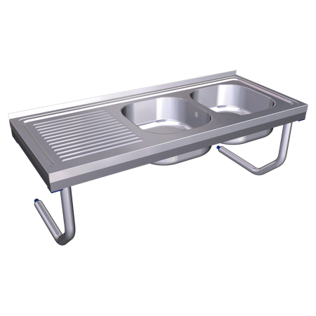 Fregadero colg.c/palomillas 2C,EI 1400x600x250 mm. Dimensiones cubeta 500x400x250 mm.