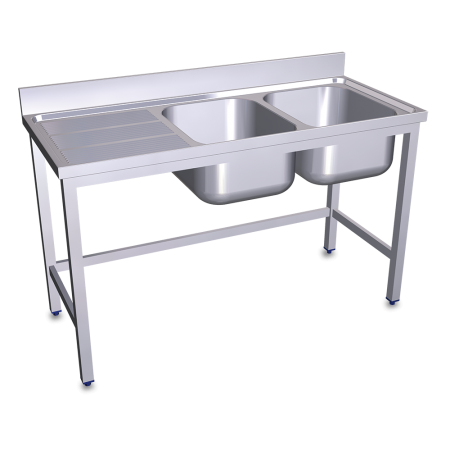 Fregadero con soporte 2C,EI 1600x600x850 mm. Dimensiones cubeta 500x400x250 mm.