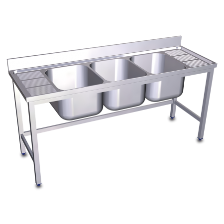 Fregadero con soporte 3C,2E 1800x600x850 mm. Dimensiones cubeta 500x400x300 mm.