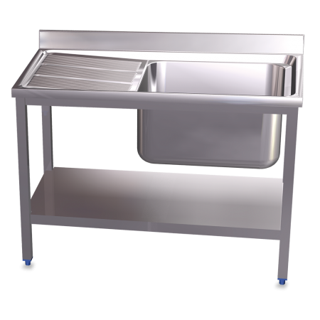 Fregadero c/soporte c/entre.1C,EI 1300x600x850 mm. Dimensiones cubeta 500x500x300 mm.