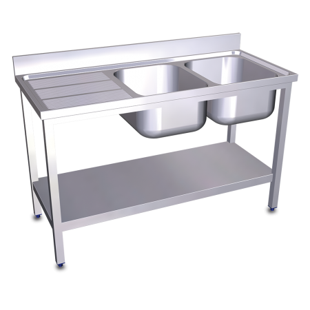 Fregadero c/soporte c/entre.2C,EI 1400x600x850 mm. Dimensiones cubeta 500x400x250 mm.