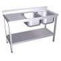 Fregadero c/soporte c/entre.2C,EI 1400x600x850 mm. Dimensiones cubeta 500x400x250 mm.