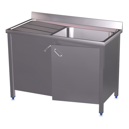 Fregadero c/ptas.abatibles 1C,EI 1300x600x850 mm. Dimensiones cubeta 500x500x300 mm.