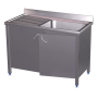 Fregadero c/ptas.abatibles 1C,EI 1300x600x850 mm. Dimensiones cubeta 500x500x300 mm.