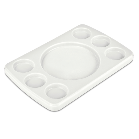Tabla rectangular para 6 salsas fibra blanca 300x200x20 mm.