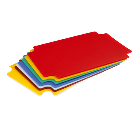Set de 6 tablas de fibra de colores intercambiables Dimensiones de cada tabla: 500x400x3 mm.