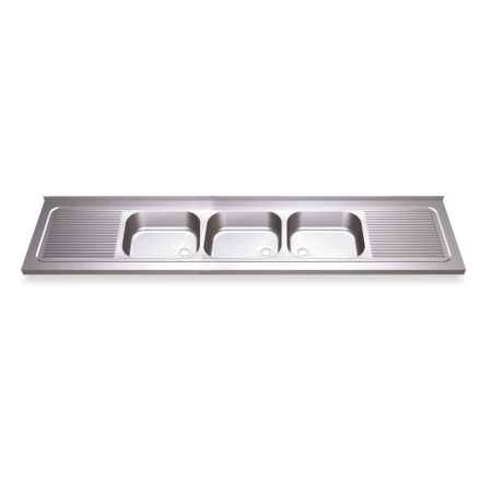 Fregadero 1800x700 3 cubetas y 2 escurridores dimensiones cubeta 500x400x300 mm.