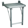 Asiento abatible inox con apoyo a suelo a suelo 450 mm. Dimensiones: 450x410x455 mm.